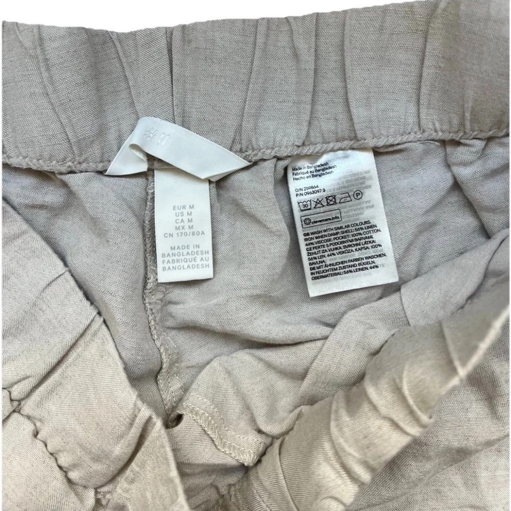 H&M Linen Blend Elastic Waist Cropped Pants Womens M Neutral Coastal Grandmother - Picture 6 of 6
